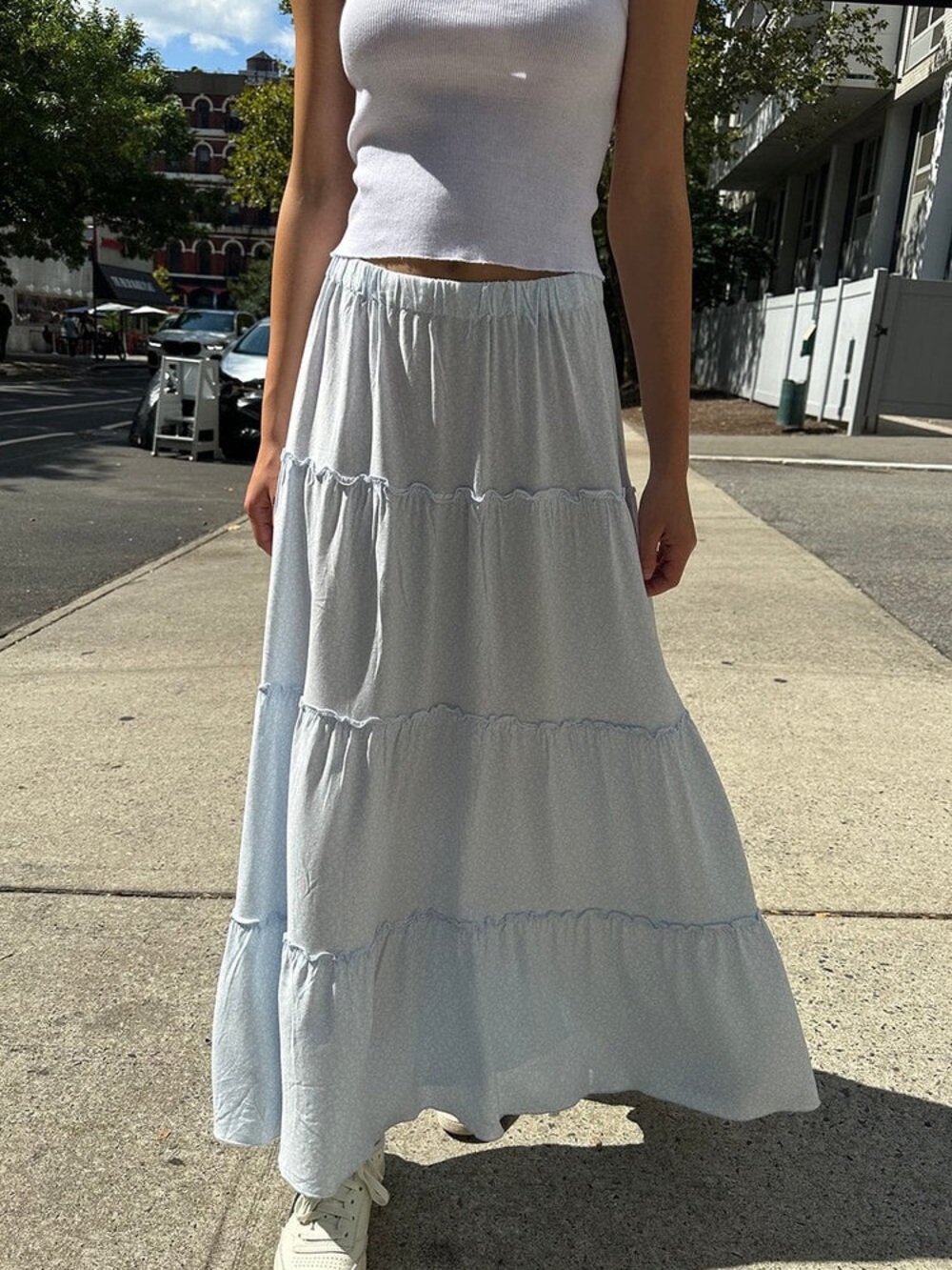 Brandy Melville Pale Blue Tiered Maxi Skirt